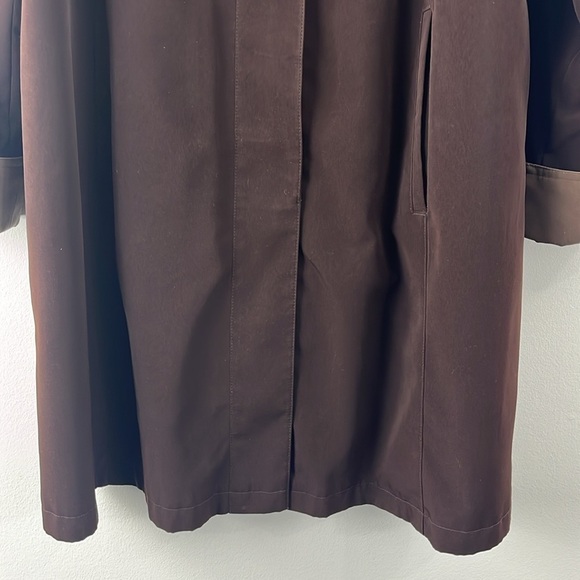 Gallery All Weather Brown Hooded Button Zip Trench Coat Womens Size L Classic - Picture 5 of 16